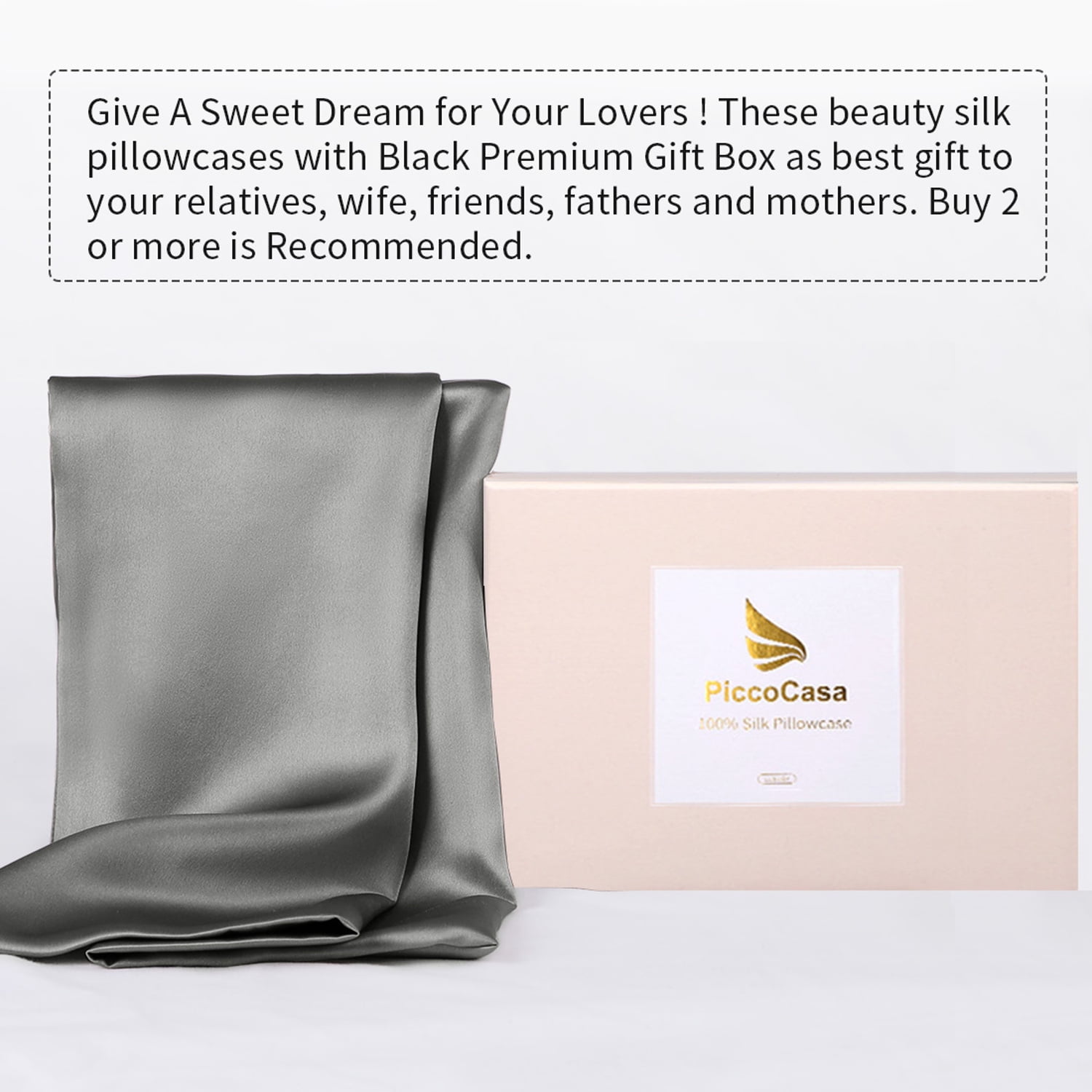 REGALWOVEN 25 Momme Silk Pillowcase with Zipper Closure, Grey 20"x30"
