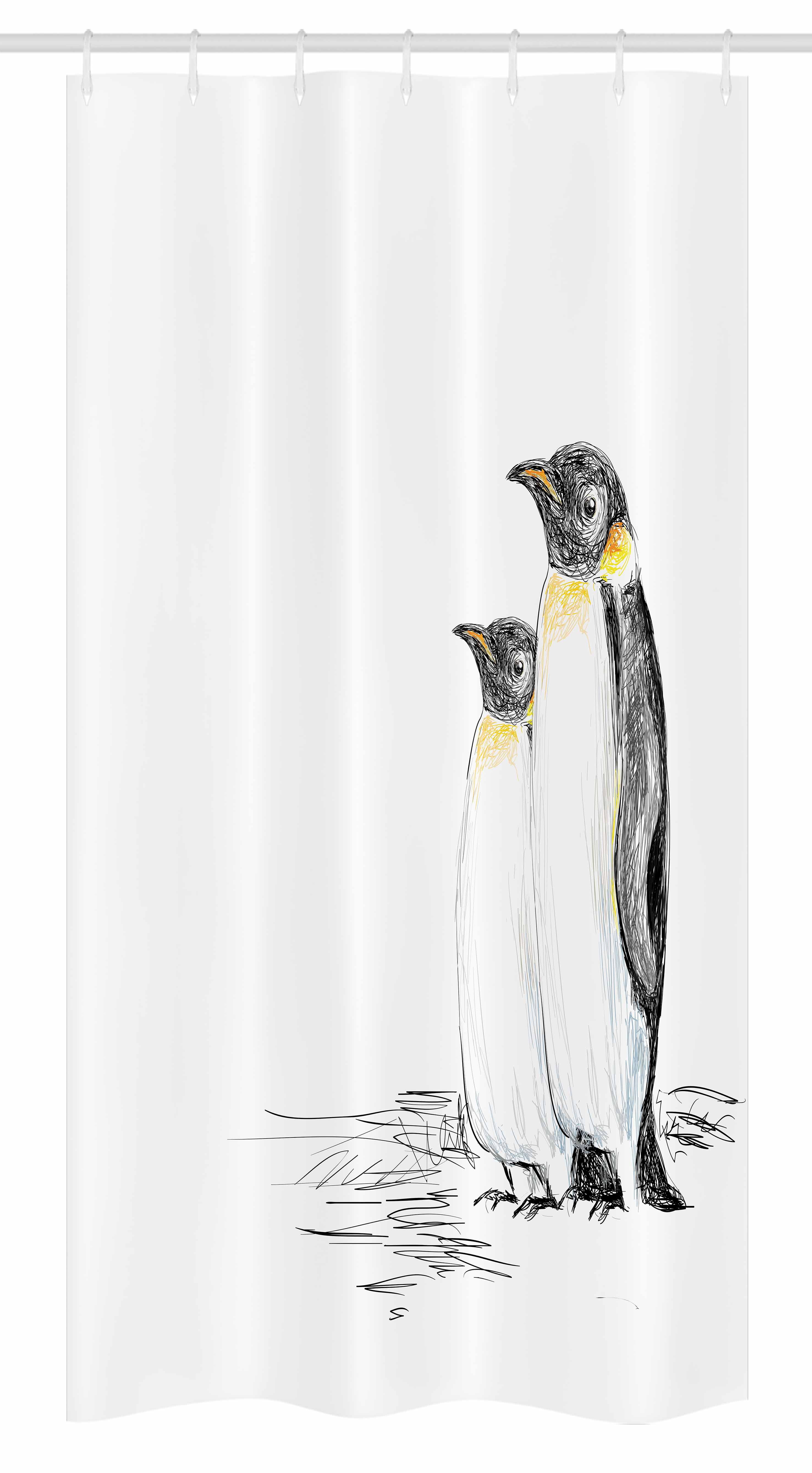 Sea Animals Stall Shower Curtain, Hand Drawn Art Penguins Aquatic