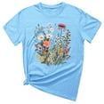 thumbnail image 2 of Sakmal Womens Tops Blue Short Sleeve Crew Neck Flower Graphic T-Shirts Womens Shirts for Summer, 2 of 3