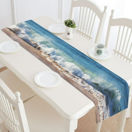 - MYPOP Sandy Beach Table Runner Home Decor 14x72 Inch, Summer Ocean Sea Wave Table Cloth Runner for Wedding Party Banquet Decoration