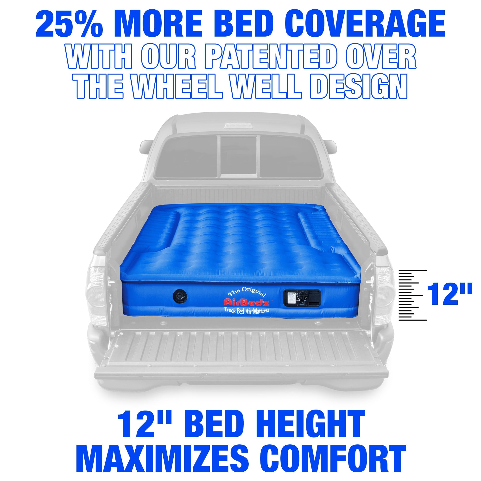 Airbedz by Pittman Outdoors - Truck Bed Air Mattress Full Size 8.0' Ft Bed With Built-In Rechargeable Battery Air Pump Blue