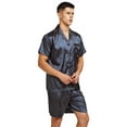 thumbnail image 3 of Tony & Candice Men's Classic Short Sleeve Satin Pajama Set Adult Sleepwear (XXL,Blue/Golden), 3 of 4