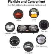 Hinzonek 2000W Portable Electric Double Burner, Electric Hot Plate Kitchen Cooktop Cooking Stove Frying Pan and Easy to Clean for Home or Dorm, 5 Adjustable Temperatures, Black