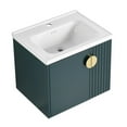 thumbnail image 2 of 24inch Wall Mount Bathroom Vanity with Sink Combo, Modern Bathroom Cabinet with Ceramic Countertop & Double Soft-Close Doors, Floating Vanity and Sink Set with 3 Colors Metal Handle, Green, 2 of 9