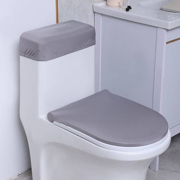 WEUVEB Dark Grey Polyester Bathroom Toilet Lid Cover Set, Easy to Install, , Washable and Comfortable