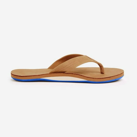 

Hari Mari Fields Leather Flip Flops Tan Blue Memory Foam Arch Support 1031-105