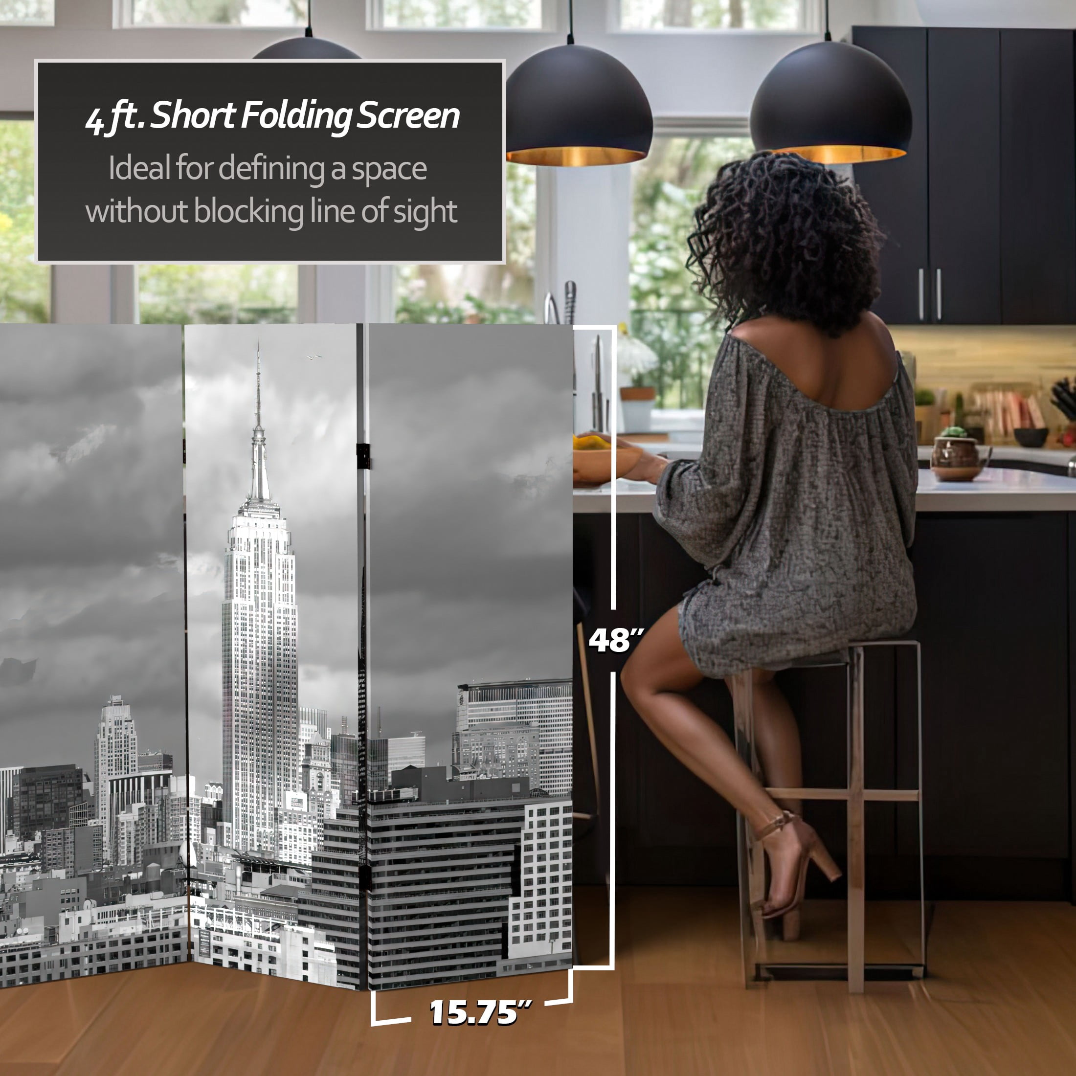 4 ft. Short Double Sided New York Scenes Canvas Folding Screen