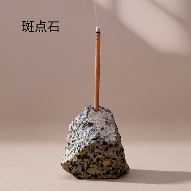 Nvzi 2 piezas de base de quemador de incienso de piedra natural de cristal negro moteado, piedra natural pulida expandida para quemador de incienso de Buda.