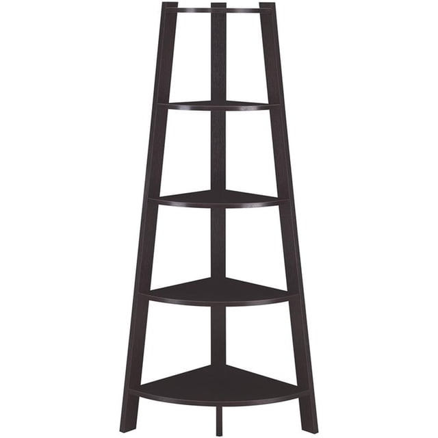 Pemberly Row Modern 5-Tier Wide Corner Bookcase in Espresso Wood