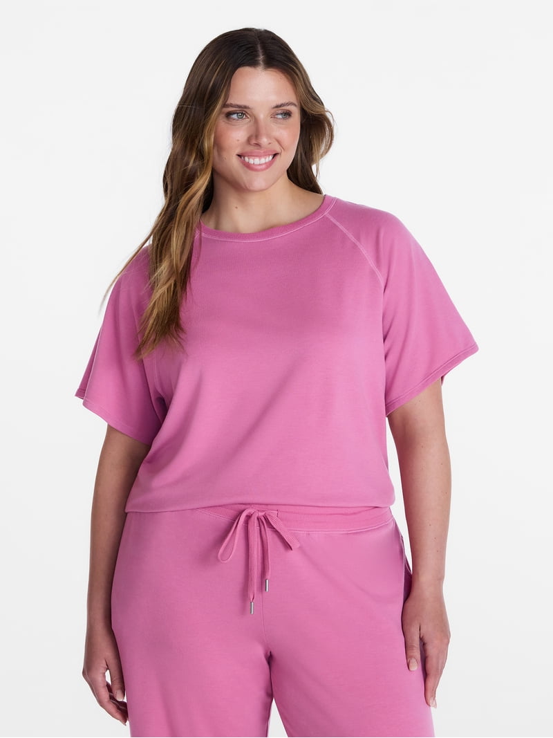 Joyspun Women's French Terry Knit Sleep Top with Short Sleeves