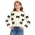 thumbnail image 7 of Otqutp Girl's Bow Sweater Pullover Cable Knit Crewneck Long Sleeve Fall Winter Cropped Sweater Chunky Warm Cozy Jumper Tops, 7 of 7