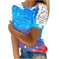 thumbnail image 1 of Camisas de Manga Corta para las Mujeres Impresión Cuello Redondo Suéter Encaje Camisa, Blusa de Verano Casual para las Mujeres, 1 of 5