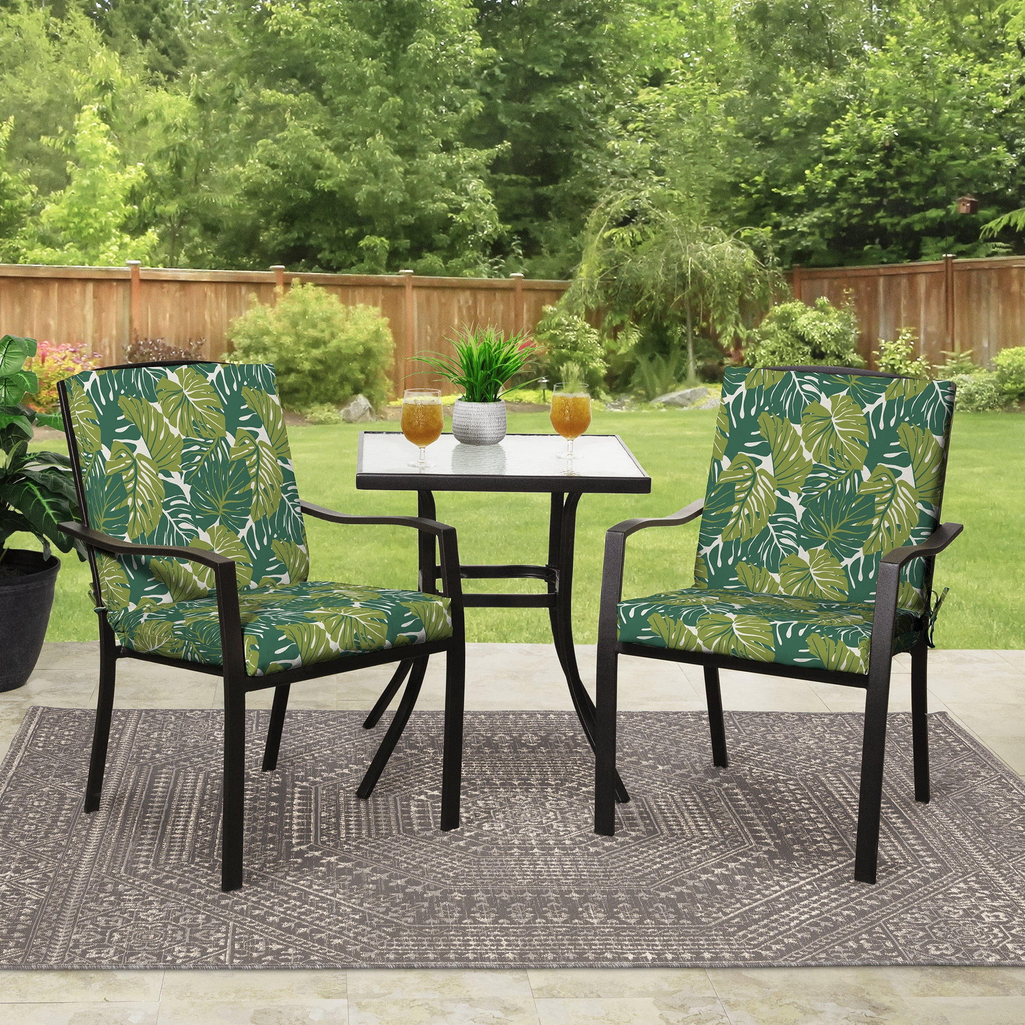 Mainstays 37"L x 19.5"W Green Leaf 1 Piece Rectangle Outdoor Chair Cushion