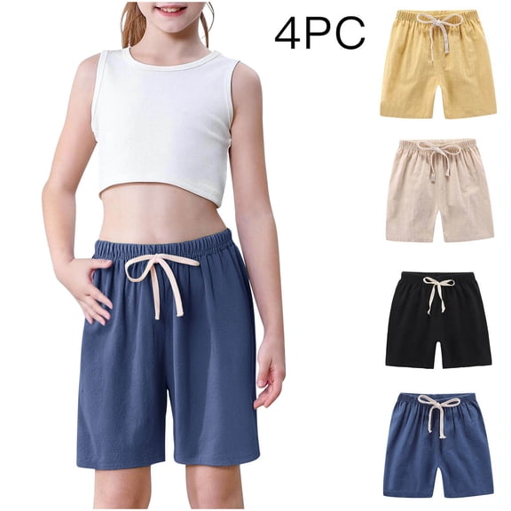4 Pack Girls Boy's Linen Shorts Kids Athletic Basketball Bermuda Elastic Waist Sweat Shorts with Pockets 5-16 Years Multicolor F 3 Years