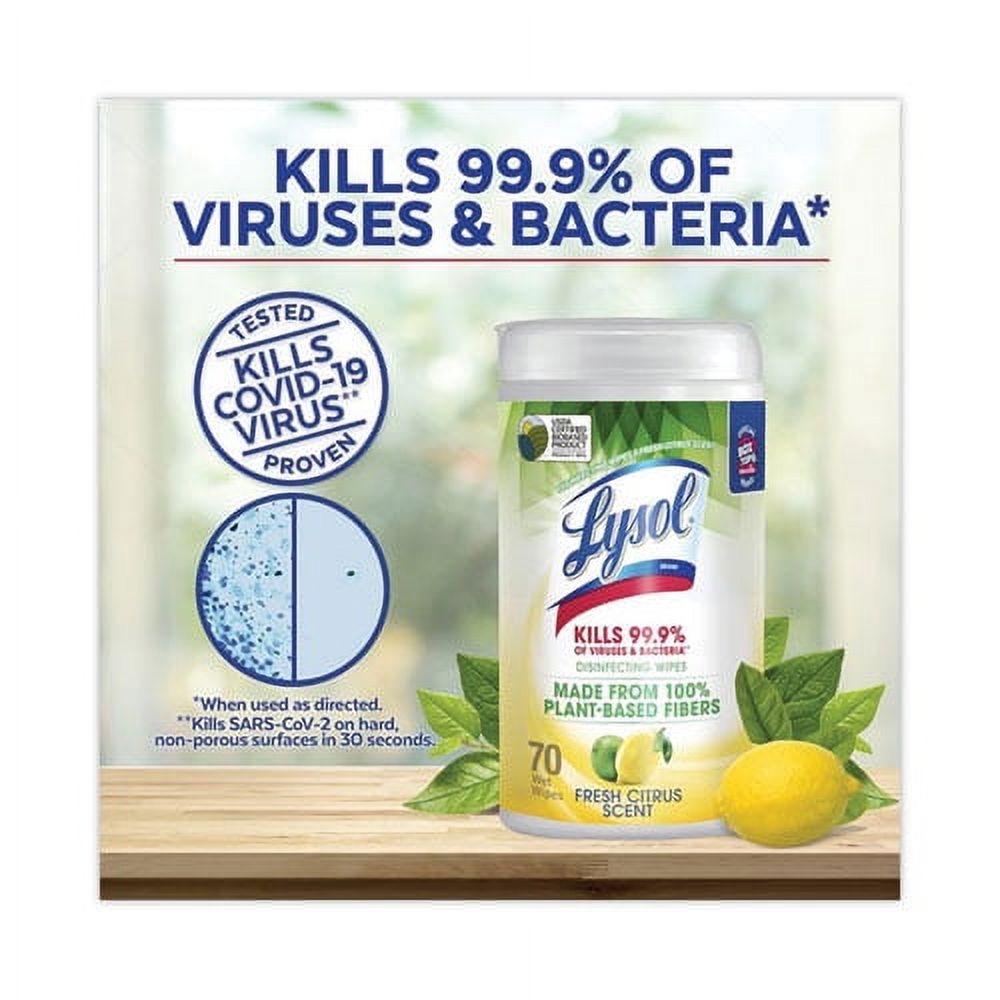 Disinfecting Wipes II Fresh Citrus, 1-Ply, 7 x 7.25, White, 70 Wipes/Canister, 6 Canisters/Carton | Bundle of 2 Cartons