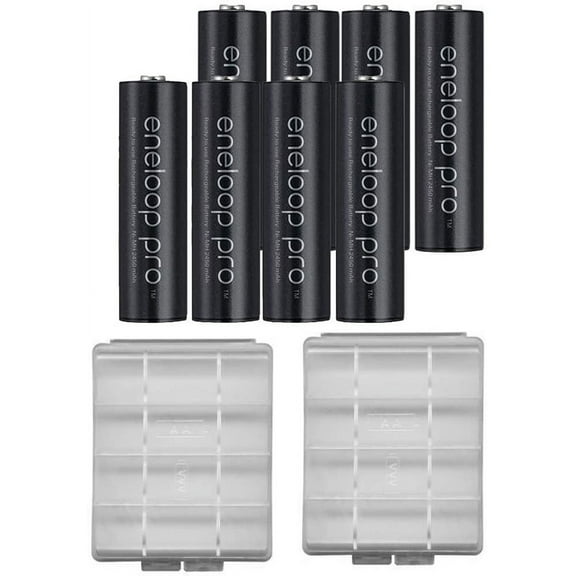 Panasonic Eneloop Pro XX High Capacity AA 8 Pack 2450mAh Minimum Ni-MH Pre-Charged Rechargeable Batteries up to 500 times charging With AA/AAA Battery Storage Hard Cases, 2 Pack