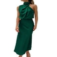 thumbnail image 3 of Robe Maxi en Satin pour Femmes Élégante Sans Manches Col Montant Bal Fête Invité de Mariage Longue Robe Formelle, 3 of 7