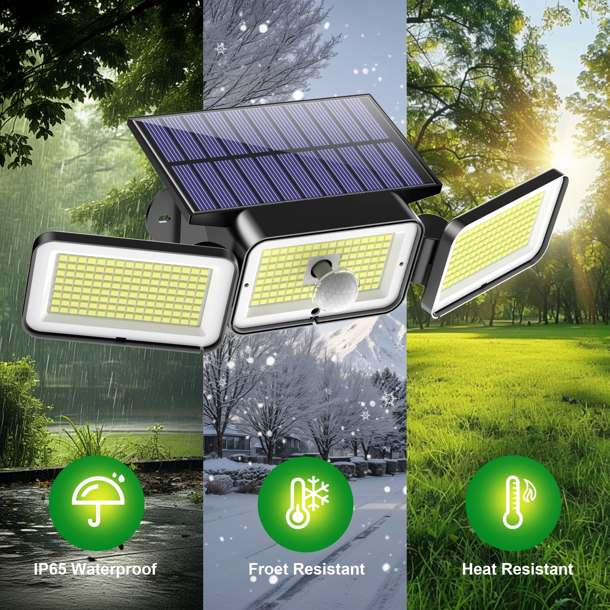 DAYBETTER Solar Outdoor Lights,368 LED Motion Sensor Outdoor Lights,3 Adjustable Heads Security   Lights,IP65 Waterproof,270°Wide Angle Flood Wall Light with 3 Modes for Porch,Yard,4 Pack