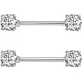 thumbnail image 5 of Pair of 14G Stainless Steel Nipple Rings Cubic Zirconia Tongue Ring Piercing Barbell Bar Body Jewelry for Women, 5 of 9