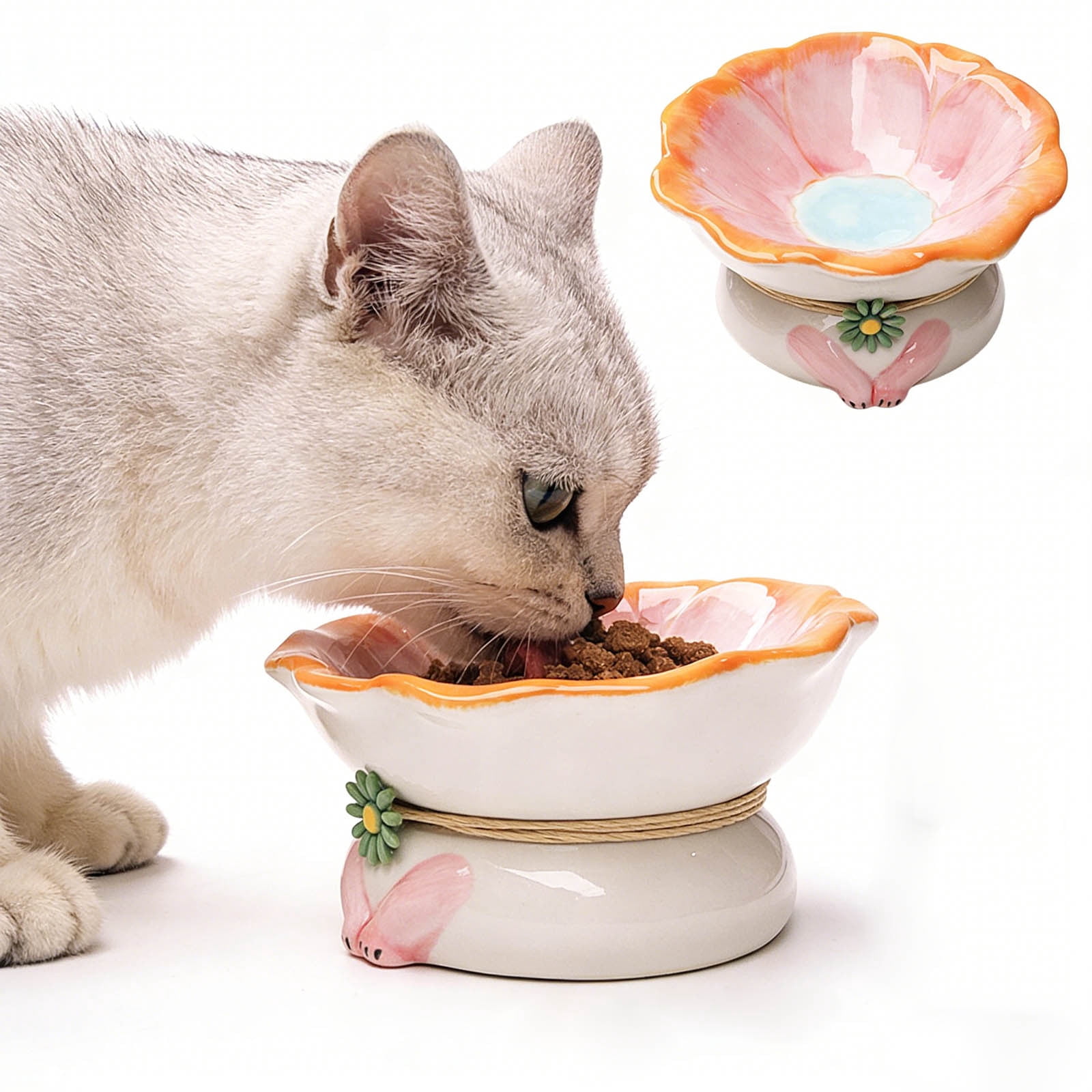 Elevated Ceramic Pet Bowl 15 Angle Shallow Dish Design for Improved Digestion and Spinal Health in Cats and Dogs