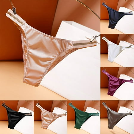 Women Panties G-String Thong Lingerie Satin Underwear Seamless Knickers Briefs Black L YIWEI