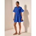 thumbnail image 5 of Royal Blue Solid Color Front Button Ruffle Hem Short Sleeve Vacation Dress, 5 of 7