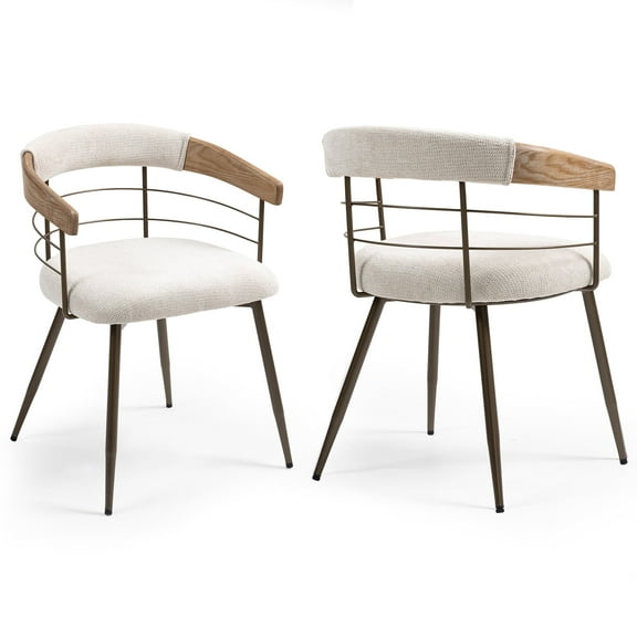 Set of 2 Azem Black Boucle Fabric Dining Chair with Rattan Backrest and Black Chrome Legs