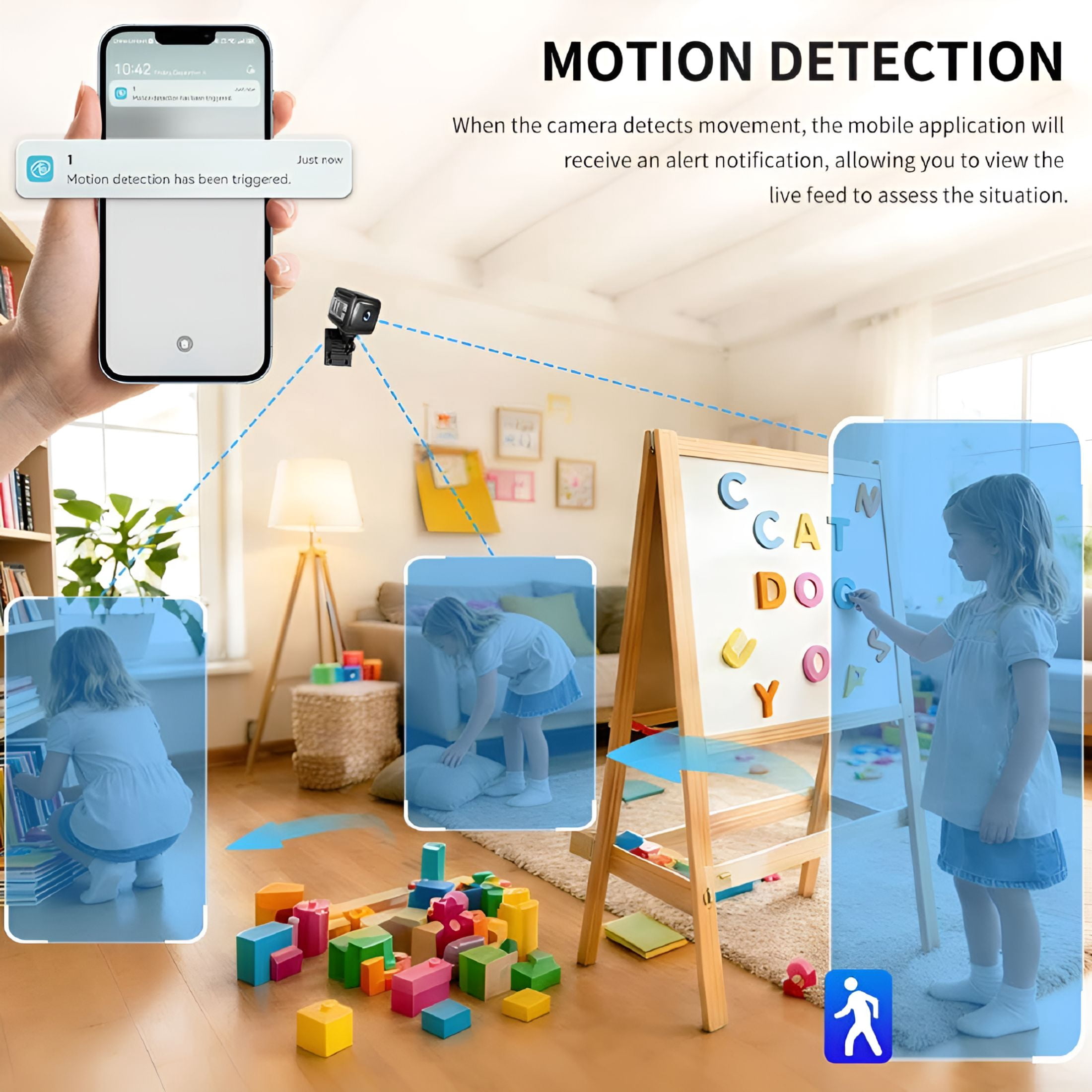 GJX Mini Security Camera,1080p HD Wireless Indoor Cam with 6-Hour Battery & No WiFi Needed for Recording,AI Motion Detection Night Vision for Home,Office,Baby and Pet Monitoring,Black