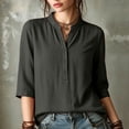 thumbnail image 6 of Tops for Women 3/4 Sleeve Collar Summer Casual Imitation Cotton Linen T-Shirt, 6 of 9