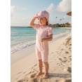 thumbnail image 4 of BemeyourBBs Toddler Baby Girl Boy Striped Swimsuit with Hat Set 2 Pcs Infant Bathing Suit Zip Up Ruffled Trim Short Sleeve One Piece Swimwear Summer Beachwear UPF 50+ Rash Guard, 4 of 9