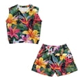 thumbnail image 4 of chaqlin Tropical Hibiscus Girls 2 Piece Outfits Set Sleeveless Tank Top Flare Pants with Pockets Kids Soft Shorts Set for 5-14 Years Old, 4 of 7
