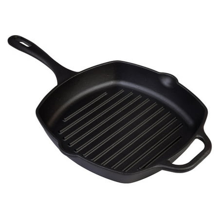 

Victoria Cast Iron Grill Pan. Square Grill Pan Seasoned with 100% Kosher Certified Non-GMO Flaxseed Oil Black