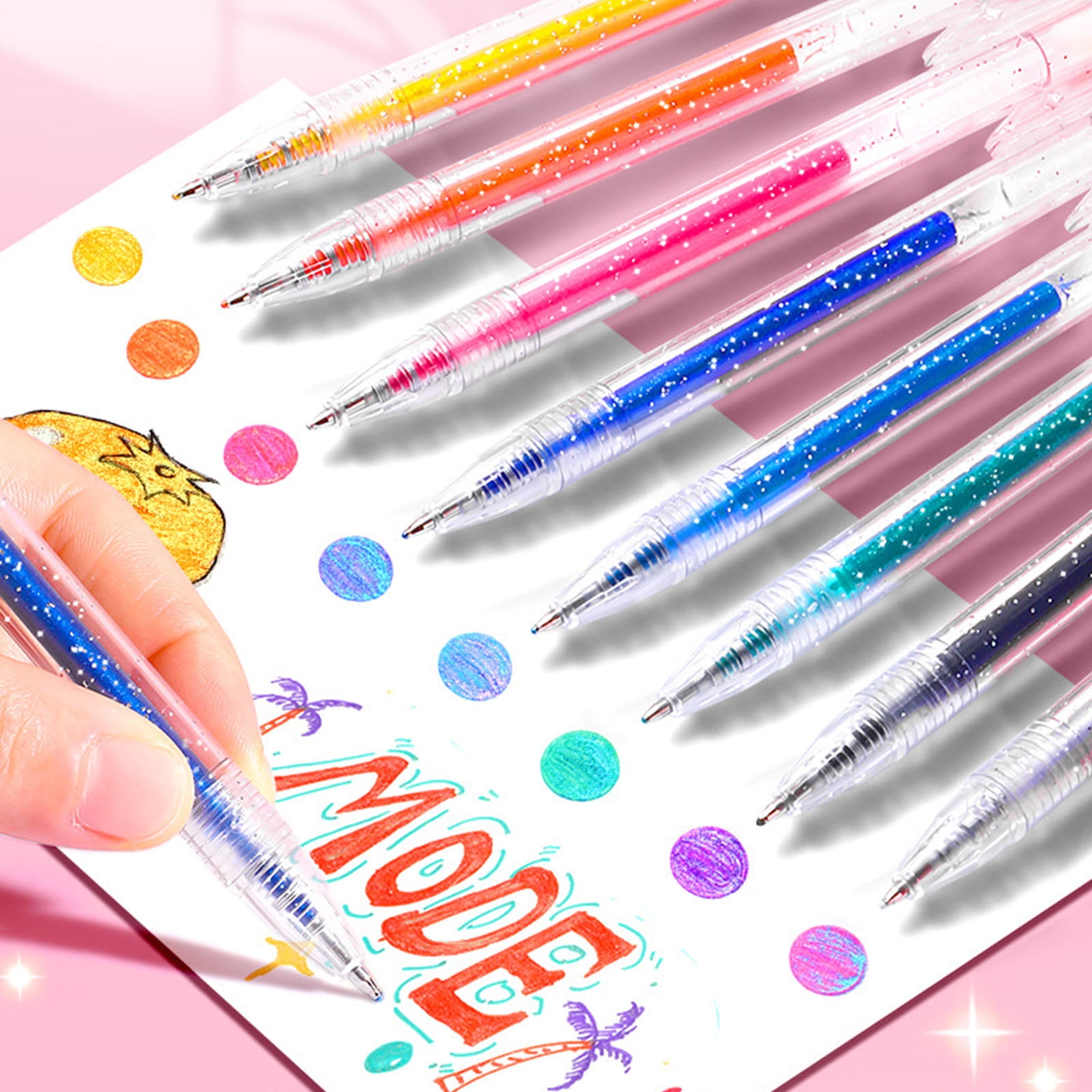 Retractable Colored Gel Pen 1.0MM Glittering Gel Inks Pen Metallic Highlighter for Scrapbooking Journal Planner Notebook