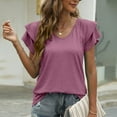 thumbnail image 4 of Giftesty Women's V- Neck Solid Color Short Sleeve Lapel Tops, 4 of 5