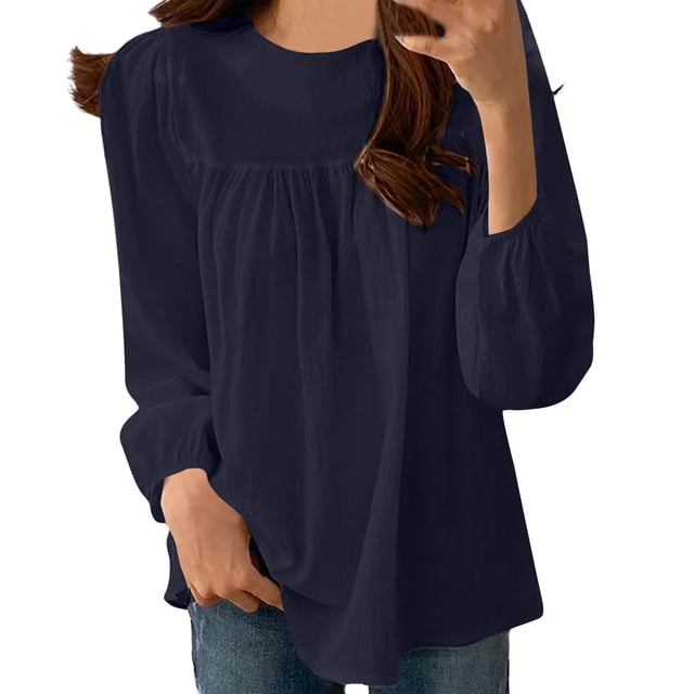 Timegard Womens Plus Size Tops Crew Neck Long Sleeve Ruched Comfy Tee Shirts Fall Casual Loose Tops