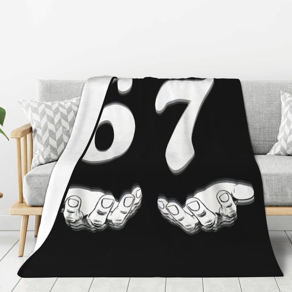 Funny 67 Gesture Meme Design Flannel Blanket - Soft Lightweight All-Season Throw with Red & Number 67 Design, Machine Washable for Sofa Bed Travel Camping Home Decor Gift