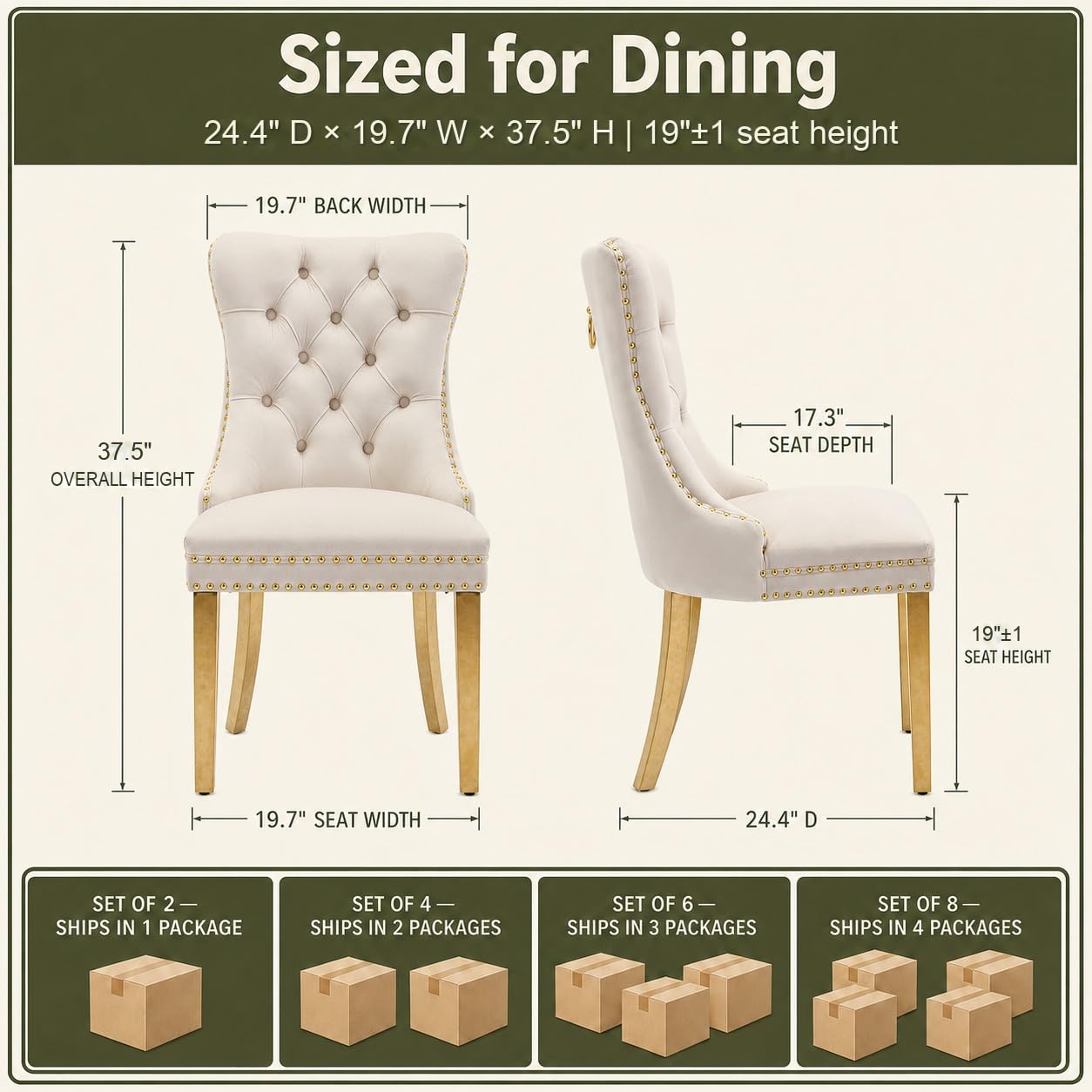 ODUSE-DAILY Beige Velvet Dining Chairs Set of 6 photo 2