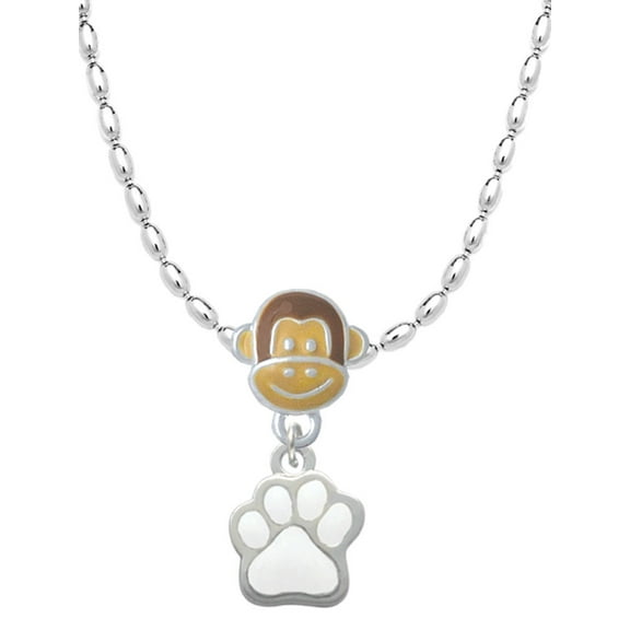 Delight Jewelry Silvertone Small White Paw Mia Monkey Charm Necklace