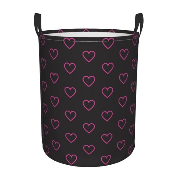 DouZhe Waterproof Collapsible Large Laundry Baskets, Pink Hearts Romance Love Prints Circular Hamper with Handles
