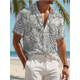 thumbnail image 3 of Camisa de manga corta con botones y estampado de plantas para hombre, estilo vacaciones, para exteriores, vacaciones, playa, verano, camiseta de licra, camisas hawaianas, 3 of 4