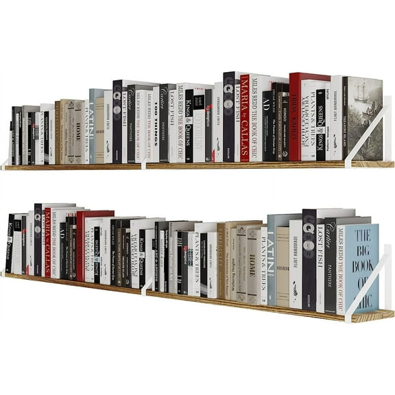Wallniture Bora 60" x 6" Floating Shelves for Wall Decor, Wall Bookshelf Living Room, Shelves for Bedroom, Dining Room, Kitchen, Office, Set of 2, Burnt Finish, Wood