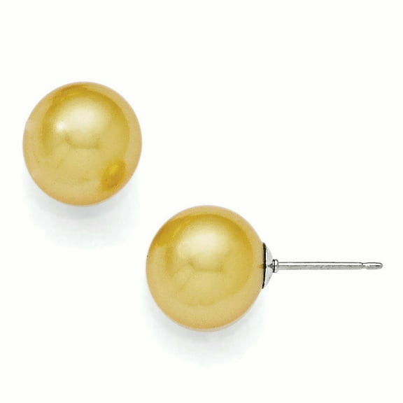 Majestik Sterling Silver 10-11mm Yellow Imitation Shell Pearl Stud Earrings Sterling Silver Earrings