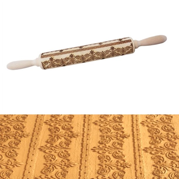 Accesorios para utensilios de cocina Wood Embossed Rolling Pin 3D Engraved Carved Flower Pattern for Fondant, Pie Crust, Cookie, Pastry, Pasta, Pizza Dough Essential Kitchen Utensil Tools Zhivalor FLD-3167