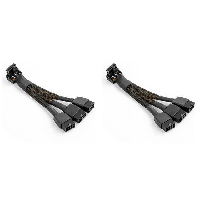 2X 16Pin GPU Cable to 3X 8 Pin Pcie Extension 16AWG PCIE 5.0 90 Degree Right Angle 16 Pin 12+4Pin Supply Adapter(Type B)