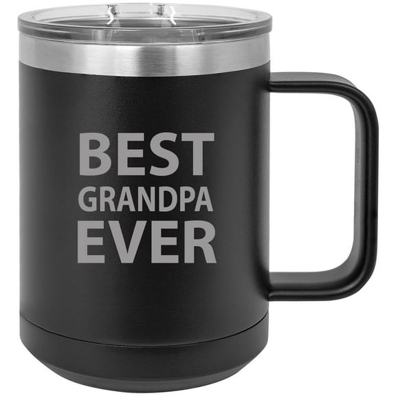 Best Grandpa Ever Stainless Steel Vacuum Insulated 15 Oz Travel Coffee Mug with Slider Lid, Black