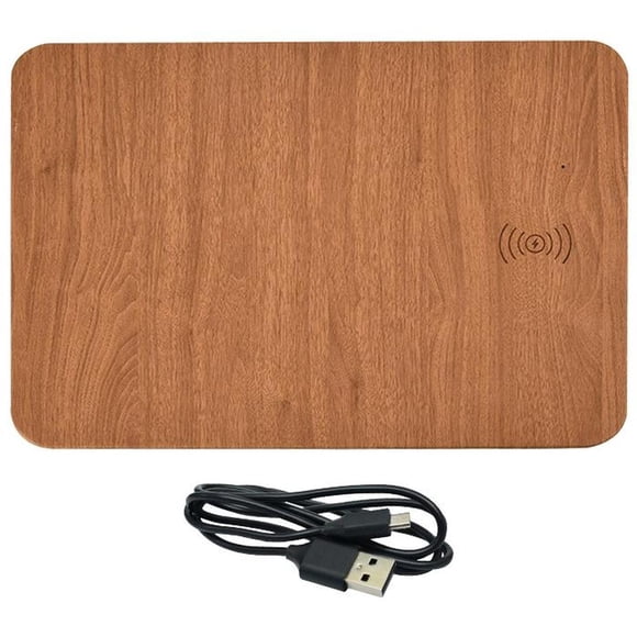 Mouse Pad 2 en 1 Cargador Qi WoodPad 27x19cm Cafe Qi Wireless Entrada 9V 1A Indicador Led Cable USB Incluido. Hot Shot MXWOD-001