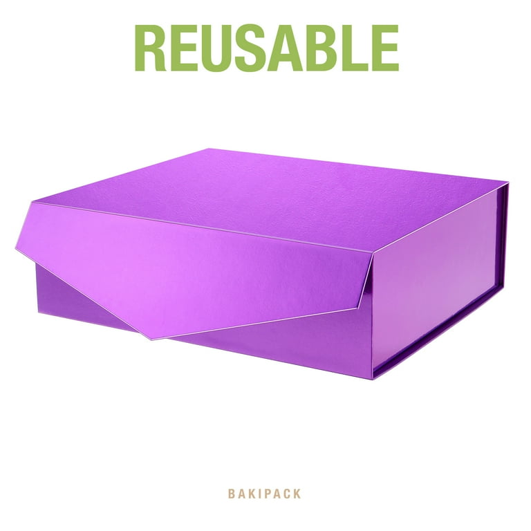 BAKIPACK Extra Large Gift Box, 16.3x14.2x5 inches, Purple Magnetic Gift Box with Lid for Present