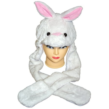 Easter Bunny Rabbit Animal Hat White w Arm Pockets & Pink Ears