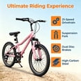 thumbnail image 3 of Ambifirner Mountain Bike, 20 inch Bike for Ridder 45–55 inches , Bicycle with Anti-slip Wide Tires and 7 Speed Drivetrain, 30LBS Pink, 3 of 9