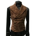 thumbnail image 4 of Men's New Stand-Up Collar Double-Breasted Suit Vest - Brown S, 4 of 5